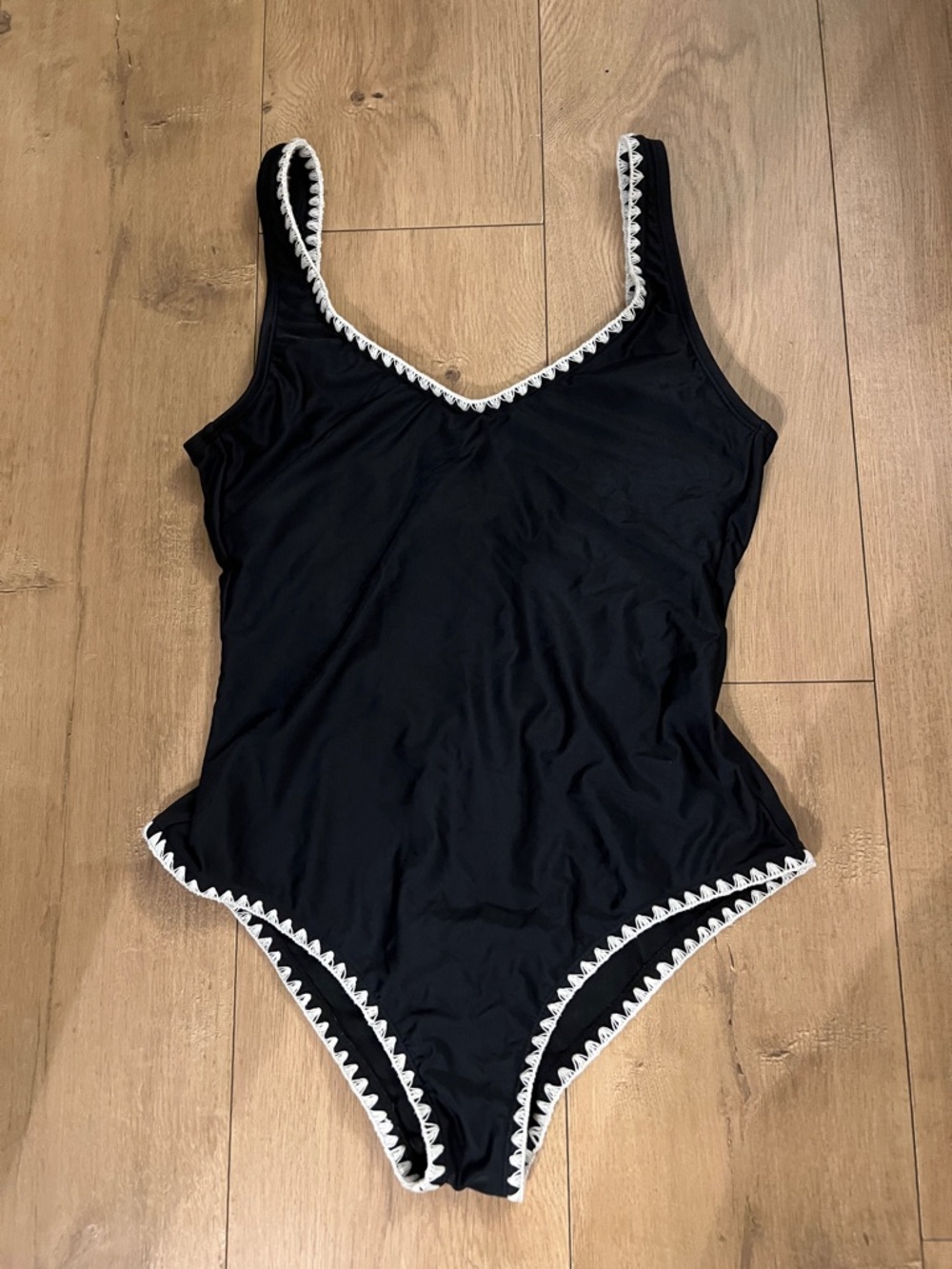 MOSSIMO Black One-Piece Swimsuit with White Trim - size SMALL